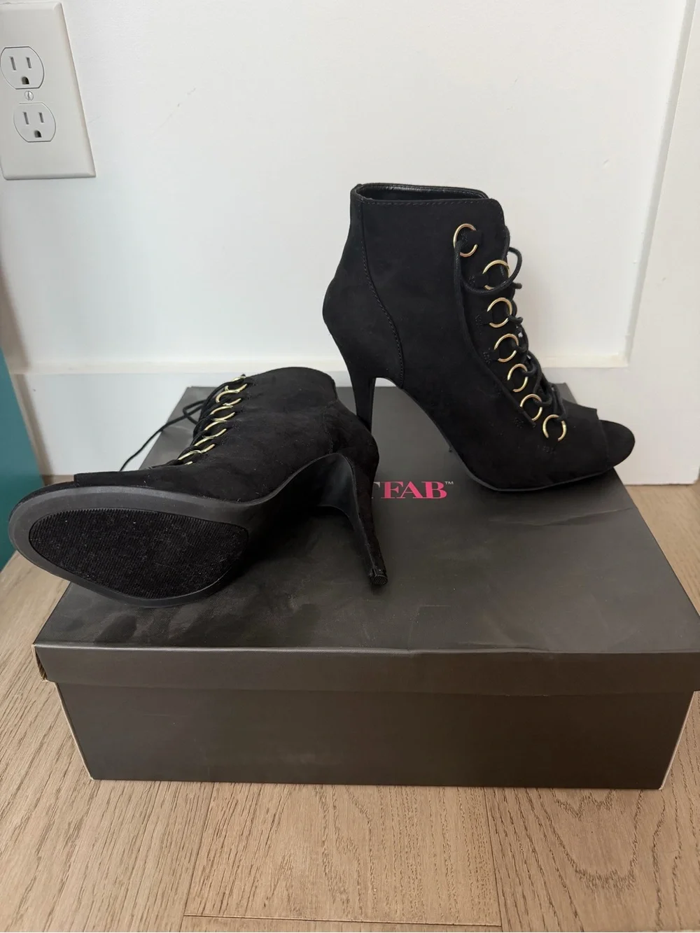 JustFab Black Lace-Up Peep Toe Ankle Heels